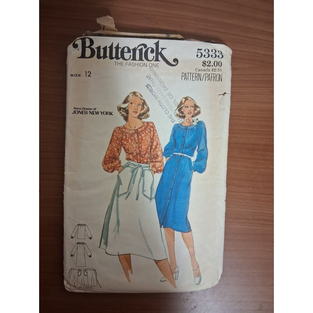 VTG Butterick Sewing Pattern 5333 70s/80s Dress, Blouse, Skirt Size 12 CUT